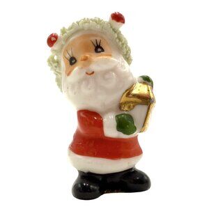 Vintage Napcoware Bone China Miniature Santa Holding Lantern 2" Spaghetti Trim